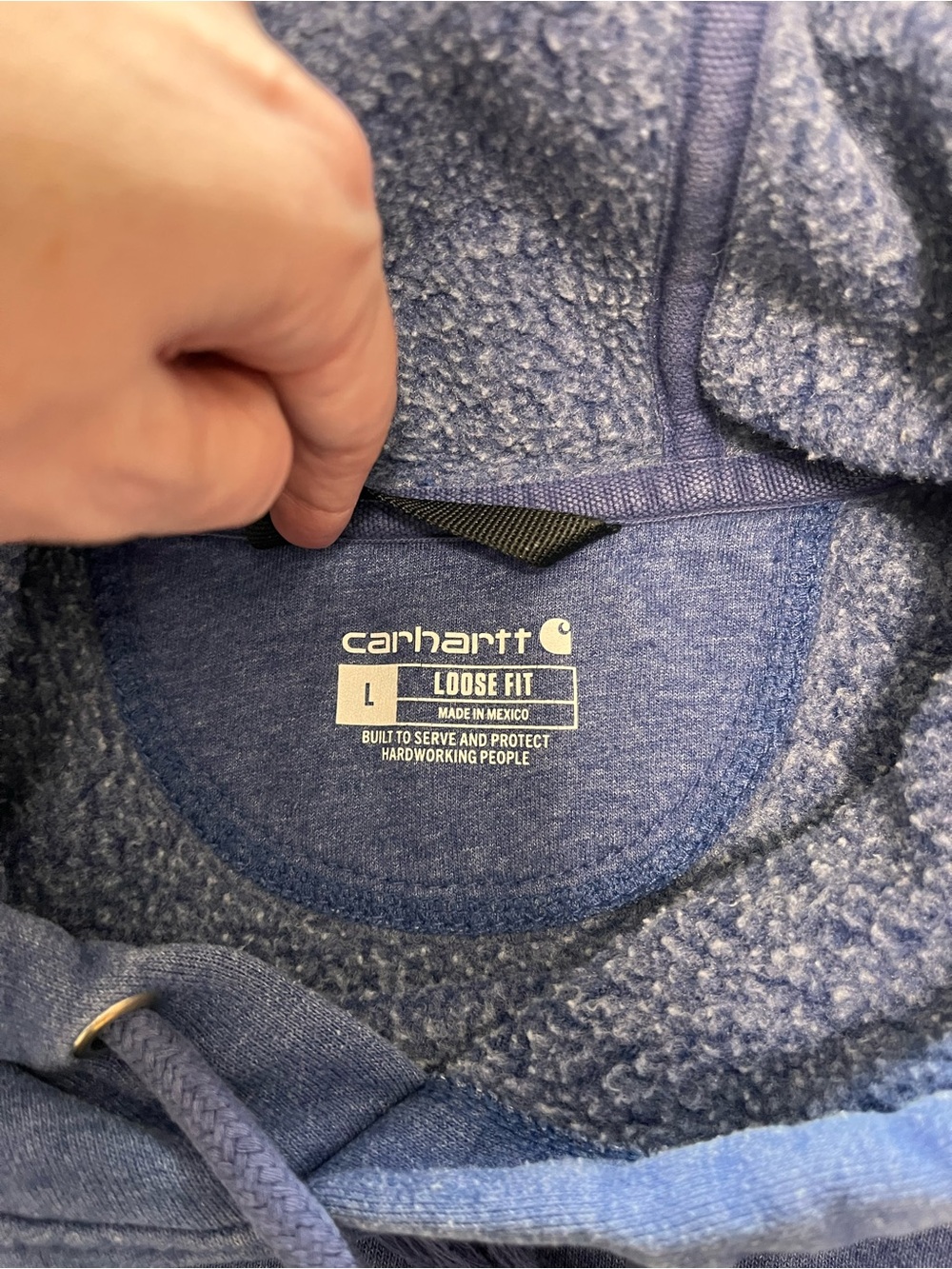 CARHARTT Loose Fit Navy Distressed Pullover Hoodie Sweatshirt Unisex Adult L GUC - Picture 4 of 7